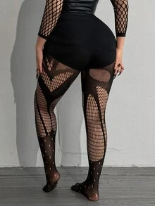 Whyspr Legging Ketat Seksi Serbaguna Berlubang untuk Wanita Ukuran Plus - Hitam - View 3