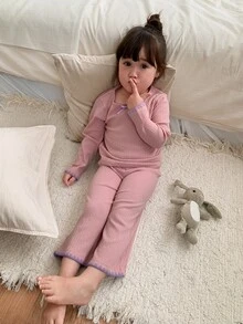 DAZY Baby Girl Bow Decor Long Sleeve Top And Pants Loungewear Set Fall - Pink - View 8