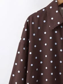 SHEIN LUNE Camisa de talla grande versátil con estampado de lunares y abotonadura sencilla - Multicolor - Ver 3