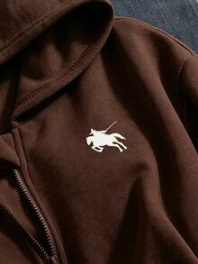 SHEIN Sparklyn 秋冬女款連帽拉鍊外套－街頭風混搭運動衫，保暖針織面料，適合秋冬穿著 - 棕色 - 查看 5