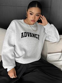 Livesso Letter Print Loose Round Neck Sports Casual Streetwear Loose Spring Autumn New Sweatshirt - Light Grey - View 6
