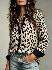 Lalippa Women's Casual Leopard Print Shirt, Autumn - Multicolor - View 3