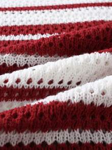 Manfinity Roughcore Men's Striped Crew Neck Short Sleeve Hollow Out Casual Knit Top - Red - View 6