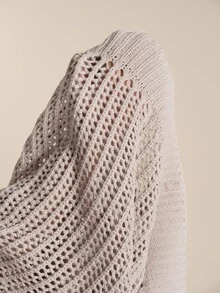 Anewsta Essential Autumn/Winter Elegant Lapel Zip-Up Hollow Stripe Vertical Hollow High-End Grey Knit Cardigan - Grey - View 9