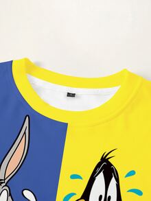 LOONEY TUNES X SHEIN Women's Colorblock Patchwork Cartoon Print Sweatshirt - White - View 3
