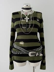 Sunspun Sweater Lengan Panjang Wanita Ukuran Besar Motif Blok Warna Kasual Serbaguna untuk Pemakaian Sehari-hari di Musim Dingin - MultiWarna - View 6