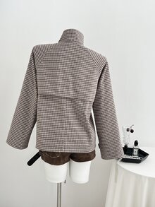 Elamini Women's Autumn New Vintage Slimming Flattering Casual Versatile Chic Premium Houndstooth Brown Overcoat - Brown - View 2