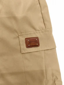 Gym Rark Men's Letter Print Denim Drawstring Waist Cargo Sports Shorts - Khaki - View 4