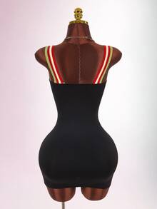 Amplova Women's Mini Bodycon Dress With Bust Detail, Underwire, Contrast Color, Flat Knit, Tight Fit And Bodycon - Black - View 6