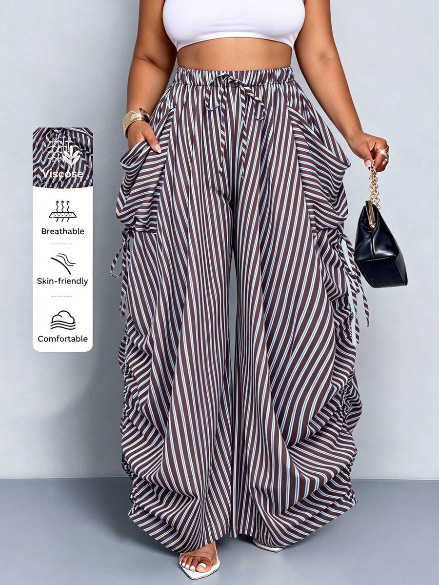 SOLERSUN Celana Panjang Wanita Putih Kasual Gaya Boho dengan Tali Serut, Potongan Longgar, Desain Saku Serbaguna, Cocok untuk Perjalanan Musim Gugur, Acara Formal, dan Liburan Musim Gugur - Coklat - View 1