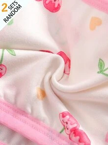 3 conjuntos aleatorios de camisola básica con estampado de lazo, cereza y margarita rosa dulce para niña preadolescente, conjunto de triángulo - Multicolor - Ver 5