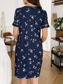 Moonlight&Mama Maternity Floral Print Button-Up Loungewear Dress - Blue - View 2