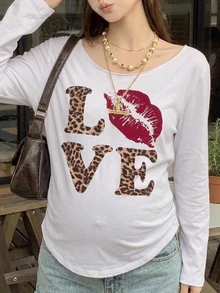 DAZY Letter Print Loose Long Sleeve Pullover Top Casual Streetwear Daily Spring Autumn Maternity T-Shirt - White - View 6
