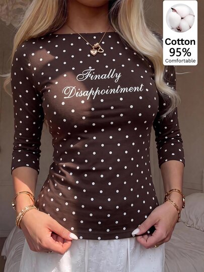 CovetEZ Kaos Lengan Pendek Minimalis Kasual 95% Katun Seksi dengan Bahu Terbuka dan Slogan Polkadot, Cocok untuk Musim Semi dan Musim Panas, Paduan Pakaian Musim Semi dan Musim Panas, Garis-garis Kuning Krem Membuat Anda Terlihat Lebih Cerah, Atasan Musim Panas, Cocok untuk Perjalanan Sehari-hari, Kencan, Berkumpul, Musim Gugur/Musim Dingin/Musim Semi/Musim Panas, Natal, Tahun Baru, Thanksgiving, Pesta, Pernikahan, Pantai, Upacara Wisuda, Mode