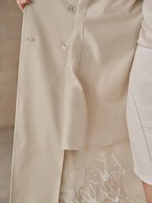 Anewsta Mantel Trench Double-Breasted Bordir Bunga Elegan untuk Perjalanan Musim Gugur - Khaki - View 8