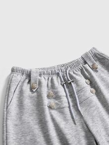 ROMWE Y2K Women's Solid Color Drawstring Waist Casual Loose Napoleon Sweatpants, Autumn/Winter - Light Grey - View 3