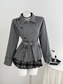 Elamini Women's Small Lapel Overcoat, Autumn/Winter - Dark Grey - View 4