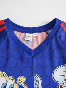 SpongeBob SquarePants | SHEIN Tween Boy Cartoon Print Casual Daily Short Sleeve T-Shirt - Navy Blue - View 3
