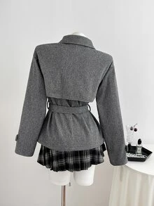 Elamini Women's Small Lapel Overcoat, Autumn/Winter - Dark Grey - View 2