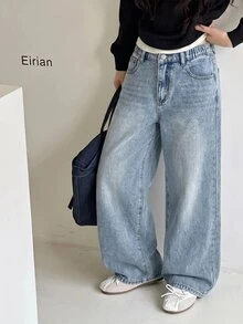 SHEIN Teen Girls Blue Loose Fit Denim Pants - Blue - View 3