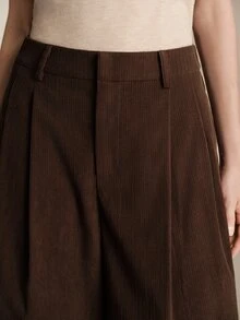 Anewsta Essential Anewsta Modern Autumn/Winter Versatile Brown Corduroy Loose Three-Quarter Length Shorts For Women - Brown - View 5