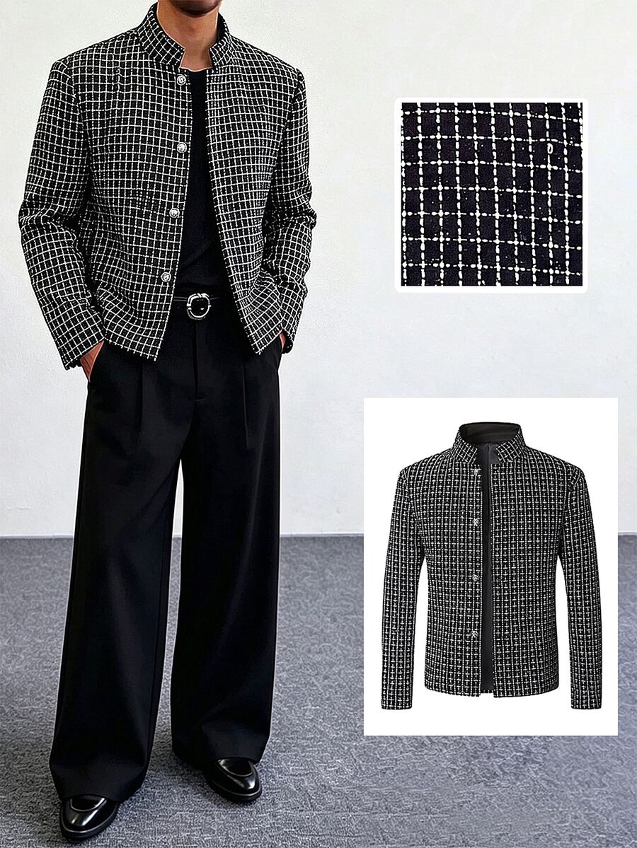HUEFORM Men's Autumn Fashion Overcoat Tweed Fabric In A Refined Style Old Money Boyfriend/Husband Gift, Anniversary /Birthday Gift Party Christmas - Black - View 1