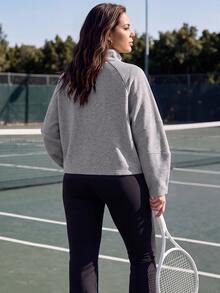 EMERY ROSE Sweatshirt Wanita Ukuran Besar Warna Polos Lengan Panjang Raglan Setengah Resleting untuk Bisnis Kasual Smart Casual Tradisional Western untuk Olahraga Tenis Pink Hitam Musim Semi - Grey - View 8
