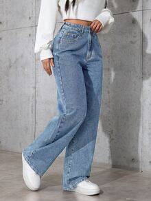 SHEIN Tween Girl Girls' Dark Blue Denim Loose Fit Long Pants - Medium Wash - View 4