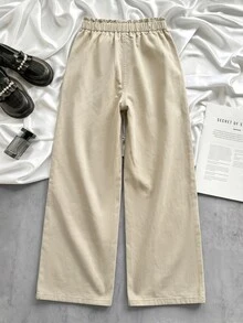 SHEIN 青少年女孩卡其色寬鬆寬腿牛仔褲 - 卡其色 - 查看 4