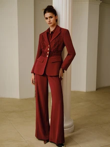 ZEYLAH Women's Single-Breasted Casual Commute Travel Long Sleeve Blazer - Burgundy - View 5
