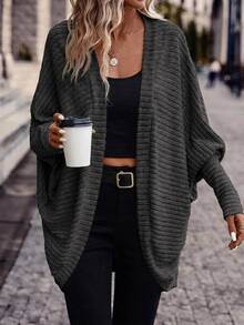 SHEIN Frenchy Autumn Casual Solid Color Batwing Sleeve Jacket - Dark Grey - View 1