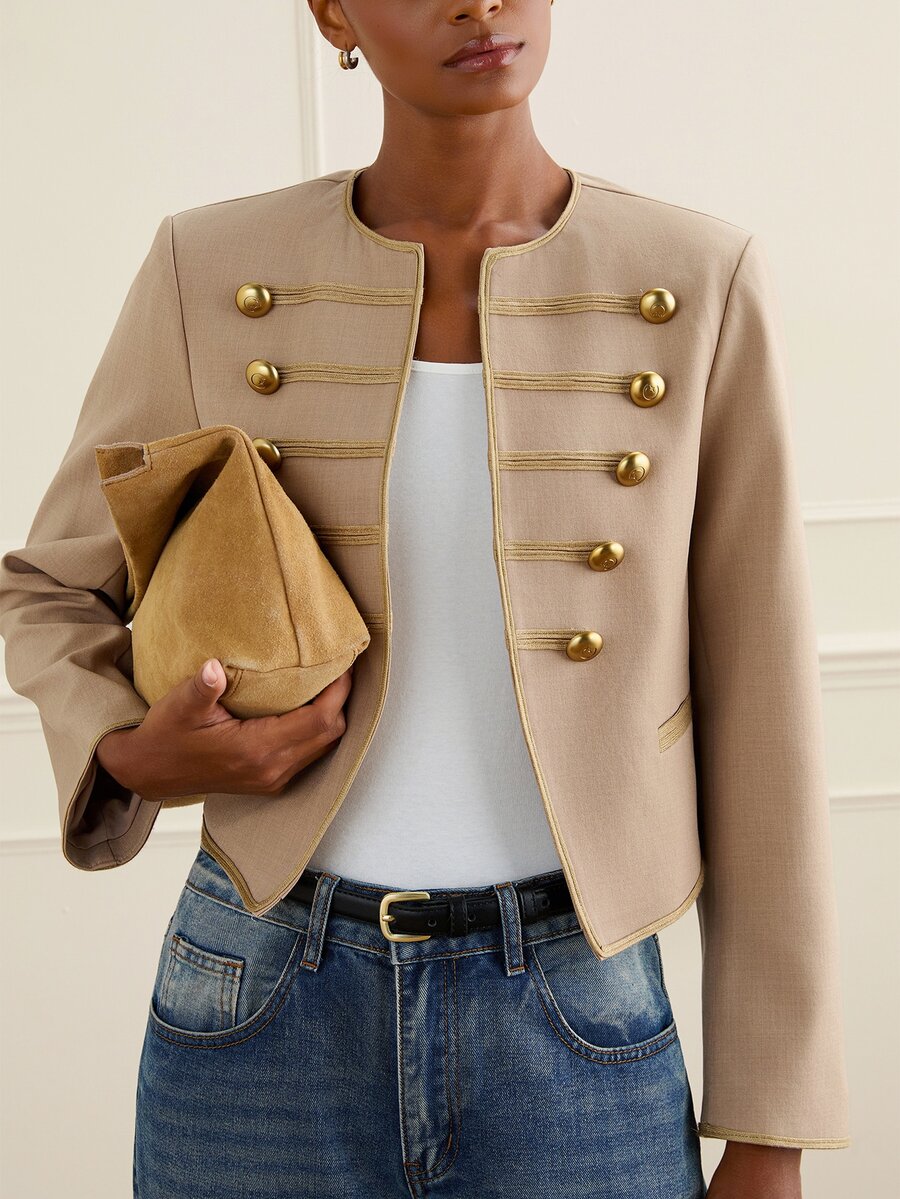 Lilora Women's Autumn Casual Vintage Double-Breasted Jacket - Khaki - View 1