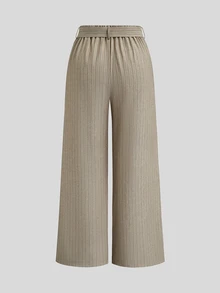 Sweetra Plus Size Casual Minimalist Striped Long Pants Fall - Multicolor - View 2
