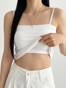DAZY 女款休閒百搭純色短版內墊胸墊細肩帶背心 - 白色 - 查看 2