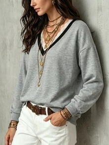Glimmora Women's Autumn/Winter New Hot-Selling Exquisite Lace Patchwork Design Casual Versatile Sweatshirt - Grey - View 7
