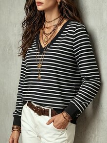 Glimmora 女款秋冬熱銷條紋印花休閒百搭衛衣 - 彩色 - 查看 3