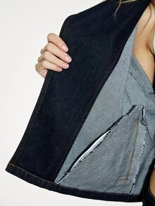 ATUI Studio Jaket Denim Kasual Serbaguna untuk Wanita dengan Tali Pinggang untuk Pemakaian Sehari-hari - Dark Wash - View 9