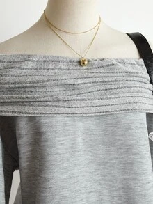 Lalippa New American Style Cold Shoulder Off-Shoulder Loose Long Sleeve Sweatshirt - Grey - View 6