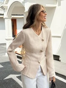 Serisse Women's Elegant French Commuter Office Jacket For Autumn Beige - Apricot - View 6