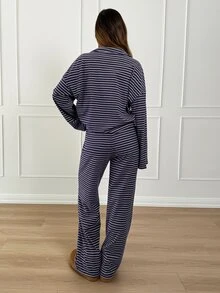 Siren Gaze Women's Striped Long Sleeve Top And Pants Casual Daily 2 Pieces Set - Royal Blue - View 2