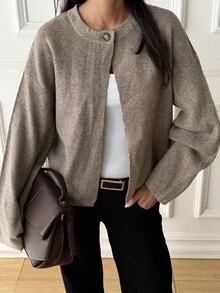 DAZY Women's Casual Versatile Cardigan, Autumn/Winter - Apricot - View 1