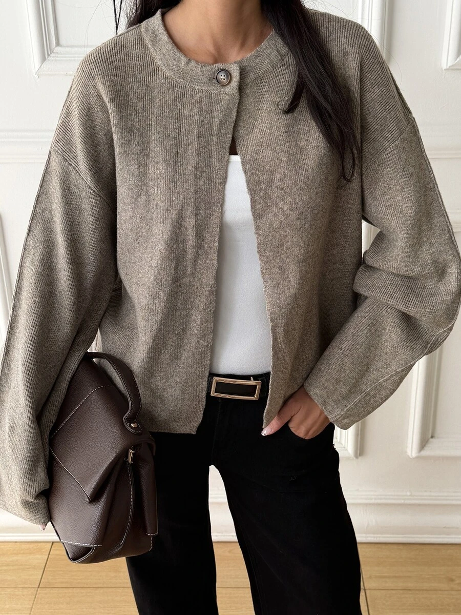 DAZY Women's Casual Versatile Cardigan, Autumn/Winter - Apricot - View 1