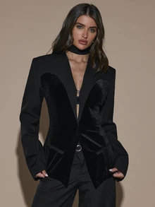 SHEIN BAE Fashionable Elegant Commuter Waist-Cinching Blazer - Black - View 1