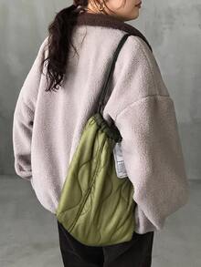 Dazy Plus Fleece Colorblock Patchwork Korean Style Preppy Versatile Warm Jacket Coat, New Autumn/Winter - Light Grey - View 2