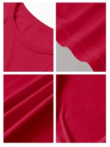SHEIN LUNE 95%棉女款休閒修身掛脖背心，適合夏季 - 紅色 - 查看 3