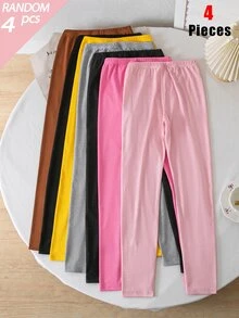 Girls' Simple Fashion Sweet Print Pattern 4pcs/Set Long Leggings - Multicolor - View 2