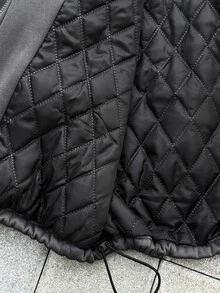 Easura Plus Size Women's Autumn/Winter Long Sleeve Short Baseball Jacket Cotton Padded - Black - View 8