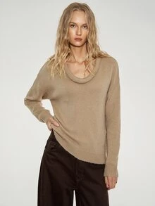 ATUI Studio Women's Solid Color Casual Daily Long Sleeve Sweater - Brown - View 1