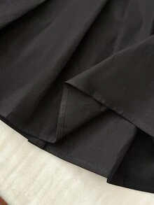 SHEIN 女童基本款黑色百褶裙，秋冬款，精緻摺疊腰部設計，棉混紡面料，適合學校、外出及多種場合 - 黑色 - 查看 8