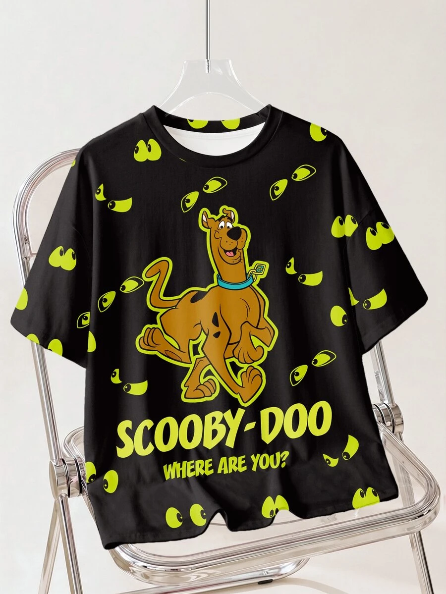 SCOOBY-DOO X SHEIN 大尺碼女款卡通印花休閒日常短袖T恤 - 白色 - 查看 1